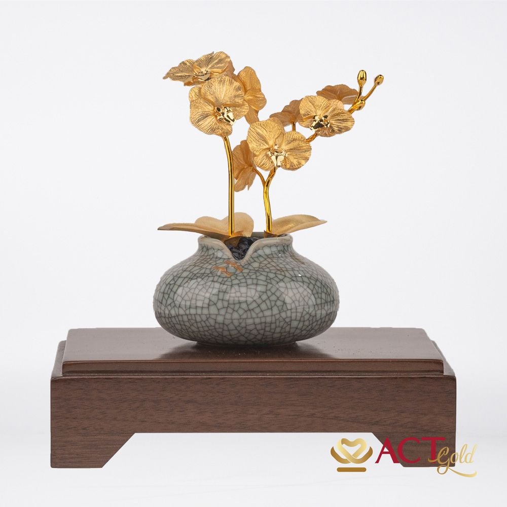Quà tặng Lọ Hoa Lan 2 Cành dát vàng 24k ACT GOLD ISO 9001:2015 (mẫu 2)