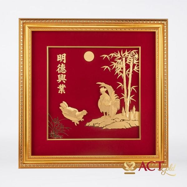 Quà tặng tranh Đôi Gà dát vàng 24k ACT GOLD ISO 9001:2015