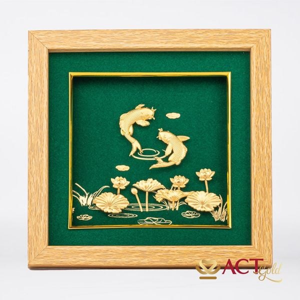 Quà tặng tranh Cá Chép Hoa Sen dát vàng 24k