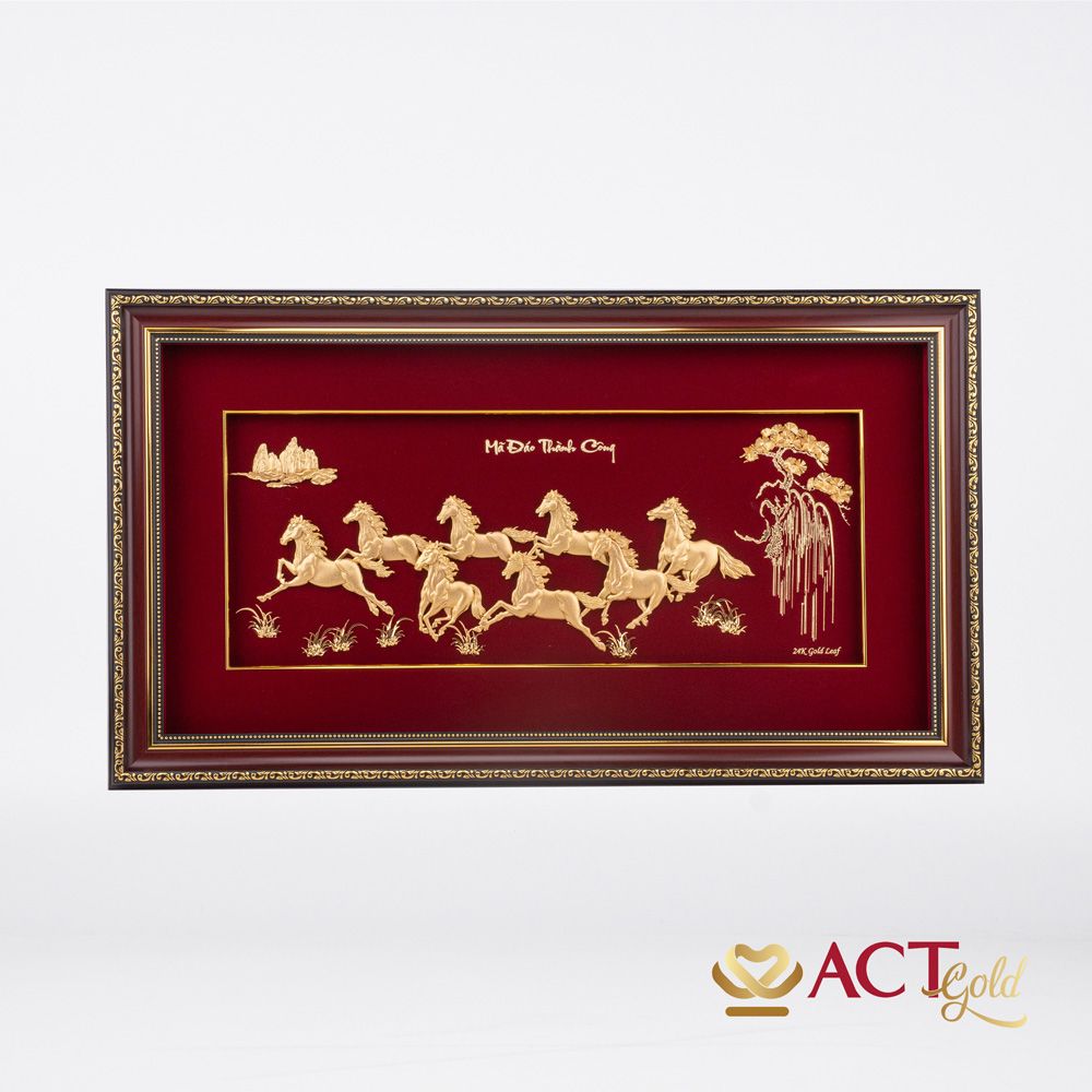 Quà tặng Tranh Bát Mã dát vàng 24k ACT GOLD ISO 9001:2015