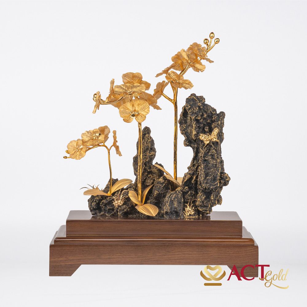 Quà tặng Lan Hồ Điệp Tiểu Cảnh dát vàng 24k ACT GOLD ISO 9001:2015 (mẫu 2)