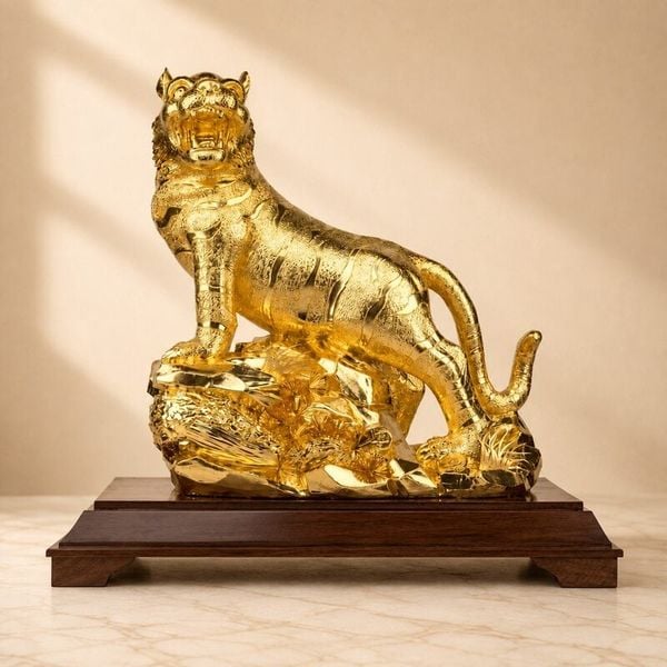 Tượng Hổ Phú Quý dát vàng 24k (Mẫu 2)