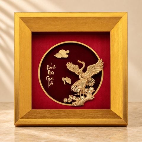 Tranh Tùng Hạc dát vàng 24k