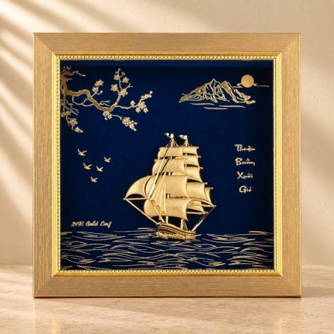 tranh Thuyền dát vàng 24k