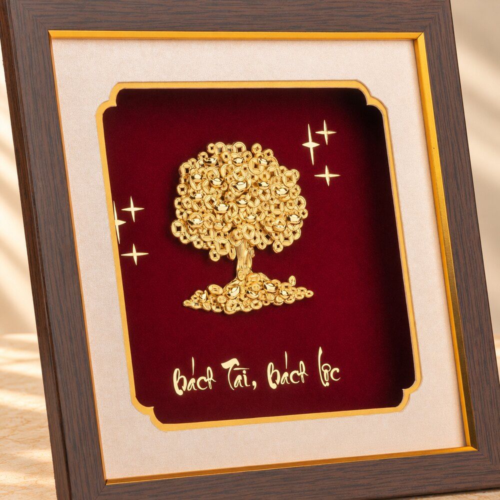 Tranh Cây Tài Lộc Dát Vàng 24k