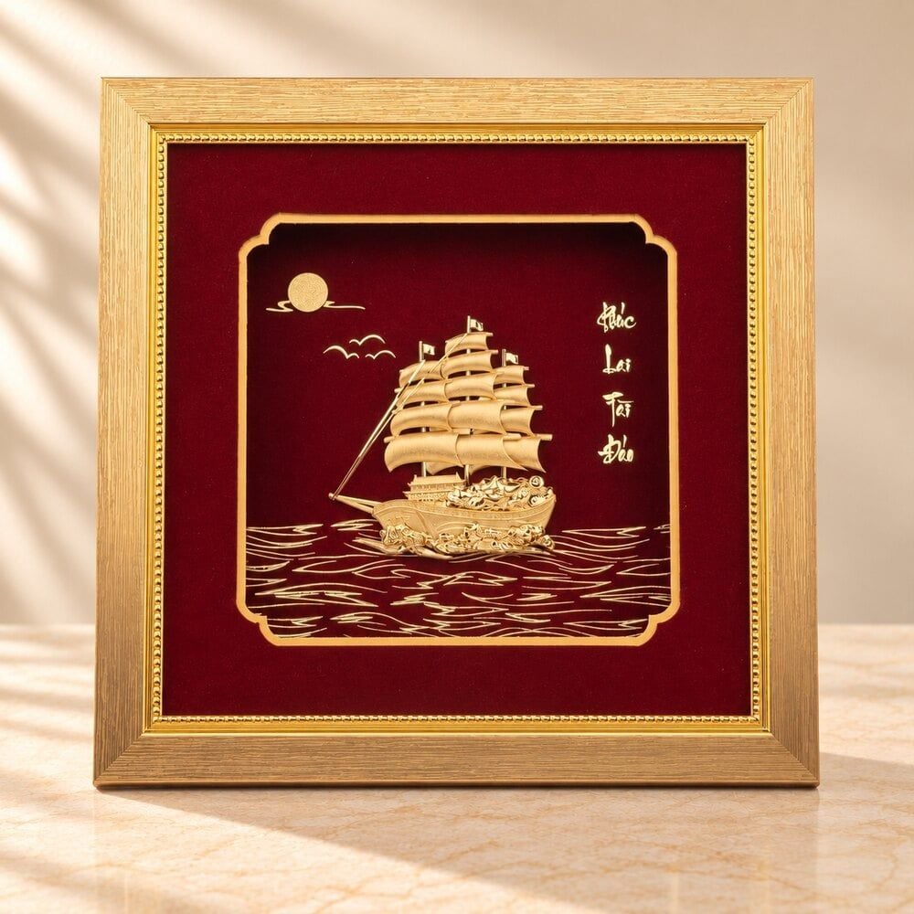 Tranh Thuyền dát vàng 24k