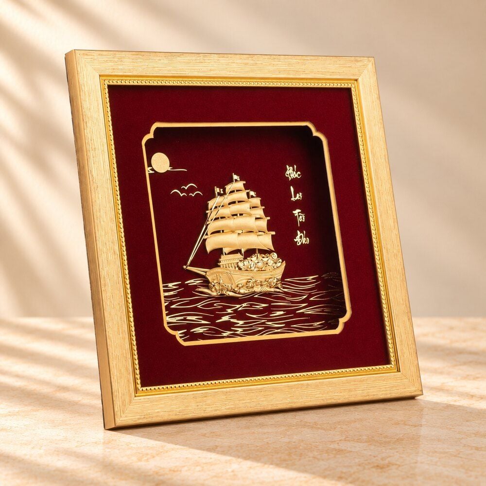 Tranh Thuyền dát vàng 24k