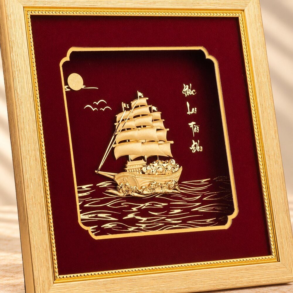 Tranh Thuyền dát vàng 24k