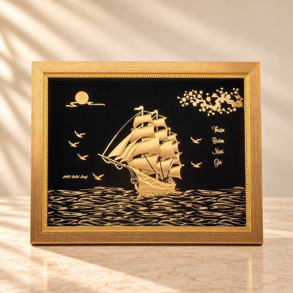 tranh Thuyền dát vàng 24k (Mẫu 24)
