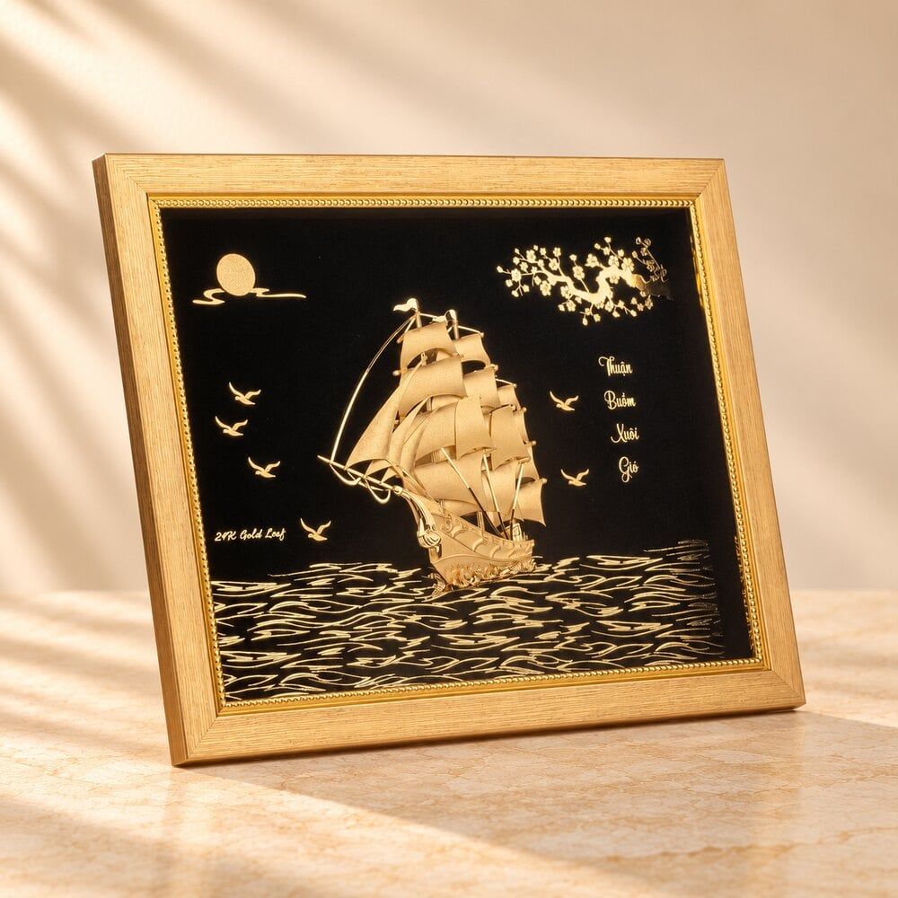 tranh Thuyền dát vàng 24k (Mẫu 24)