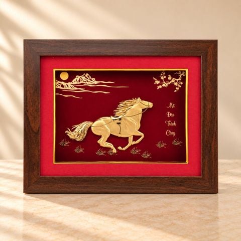 Tranh Ngựa dát vàng 24k