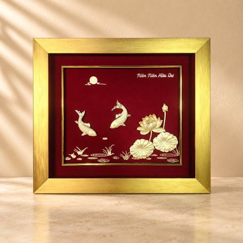 tranh Cá Chép Hoa Sen dát vàng 24k
