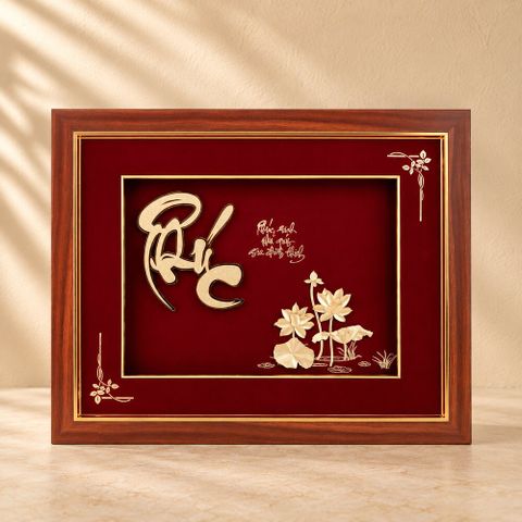 Tranh Chữ Phúc Hoa Sen dát vàng 24k