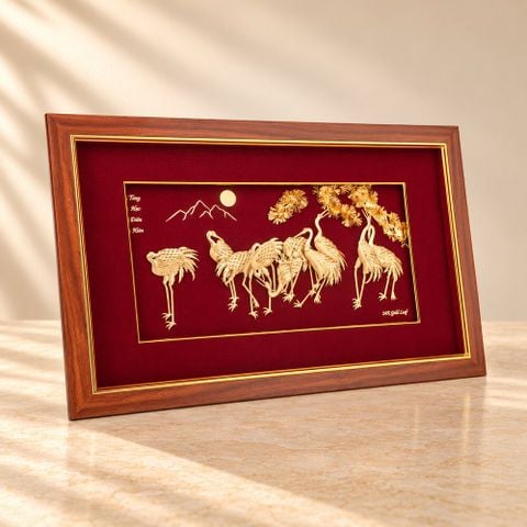 Tranh Tùng Hạc dát vàng 24k (Mẫu 1)