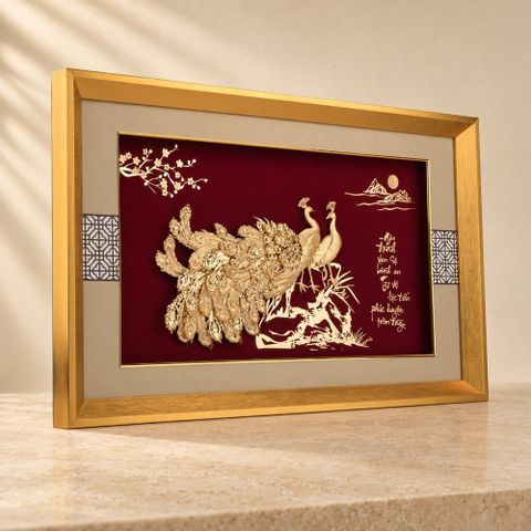 Tranh Đôi Chim Công Trên Đá