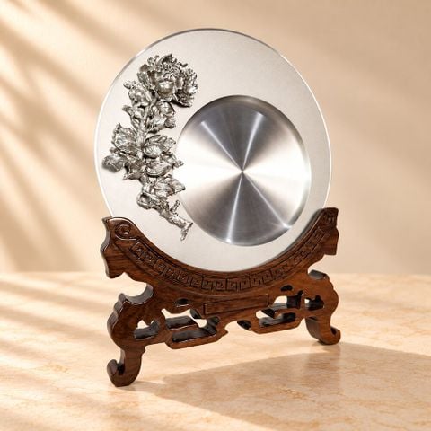 Đĩa Biểu Trưng Pewter Hoa Mẫu Đơn