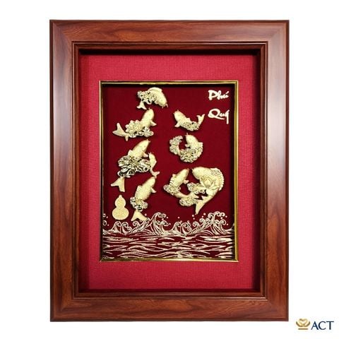 Tranh Cửu Ngư Hoa Sen dát vàng 24k