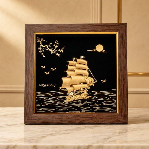 Tranh Thuyền Buồm - Thuận Lợi Hậu Thành Dát Vàng 24K