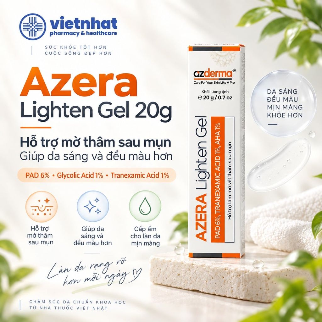 Azera Lighten Gel 20g - Gel dưỡng hỗ trợ giảm thâm sau mụn, cấp ẩm sáng da