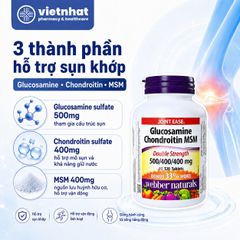 Webber Naturals Glucosamine Sulfate Chondroitin MSM (Glucosamine Webber) Nhập Khẩu Chính Hãng, Lọ 120 viên