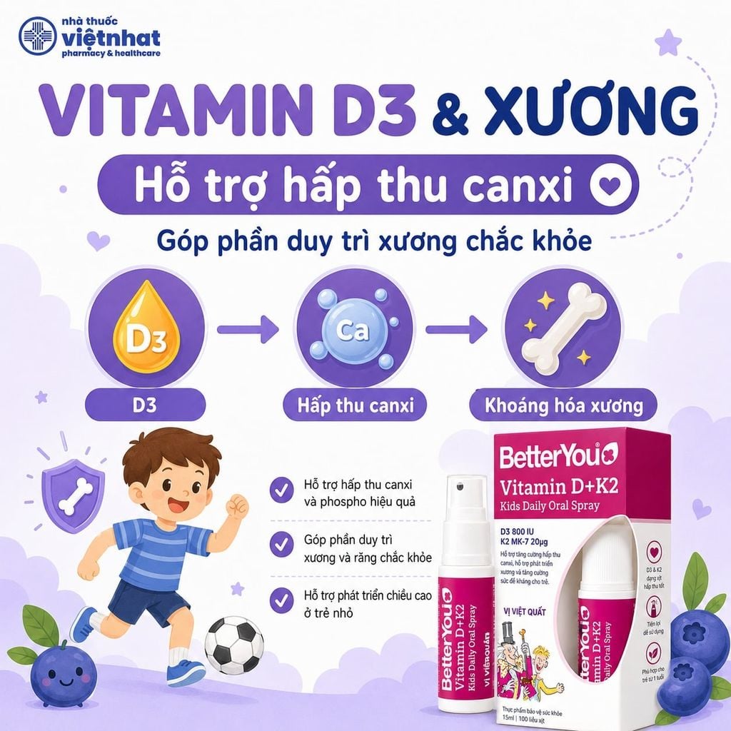 D3K2 Better You Dạng Xịt: Bổ sung vitamin D3K2 cho trẻ từ 1 tuổi, chai 15ml