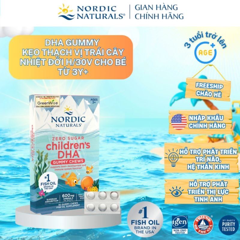 Kẹo Dẻo DHA Nordic Naturals, Hỗ Trợ Phát Triển Não Bộ Và Thị Giác Cho Trẻ Từ 3 Tuổi