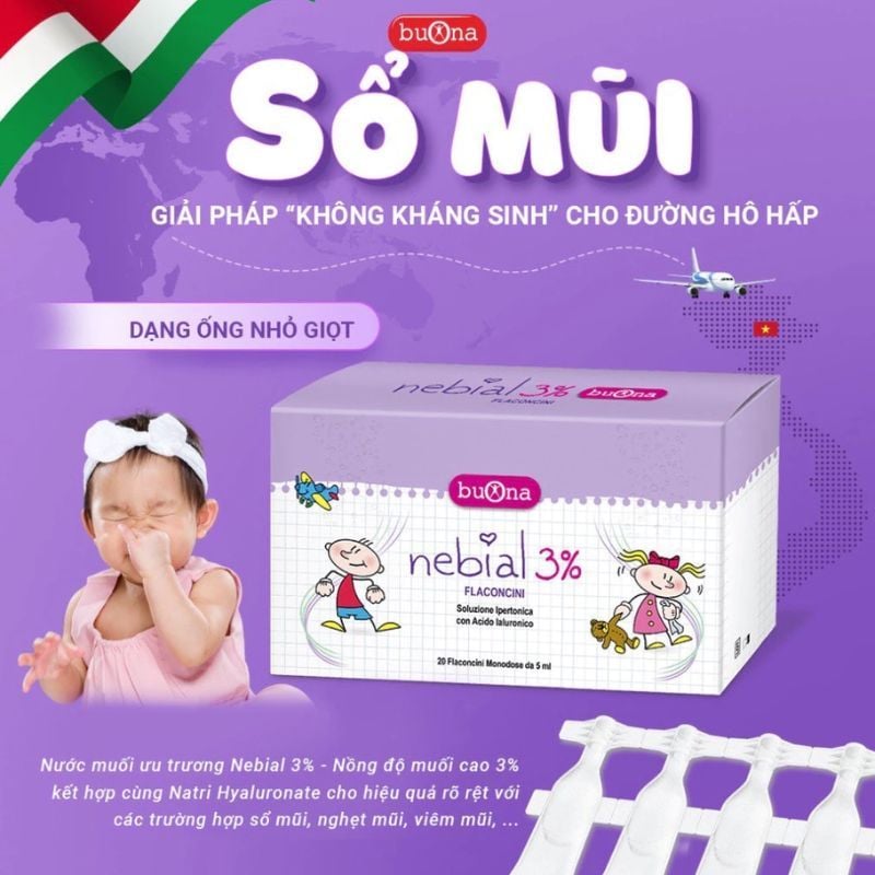 Nước Muối Ưu Trương Nhỏ Mũi Nebial 3% Flaconcini - Hỗ Trợ Giảm Nghẹt Mũi, Sổ Mũi Cho Trẻ Sơ Sinh