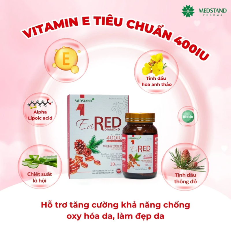Evired Diamond - Vitamin E Đỏ 400IU Hỗ Trợ Chống Loã Hoá, Làm Đẹp Da