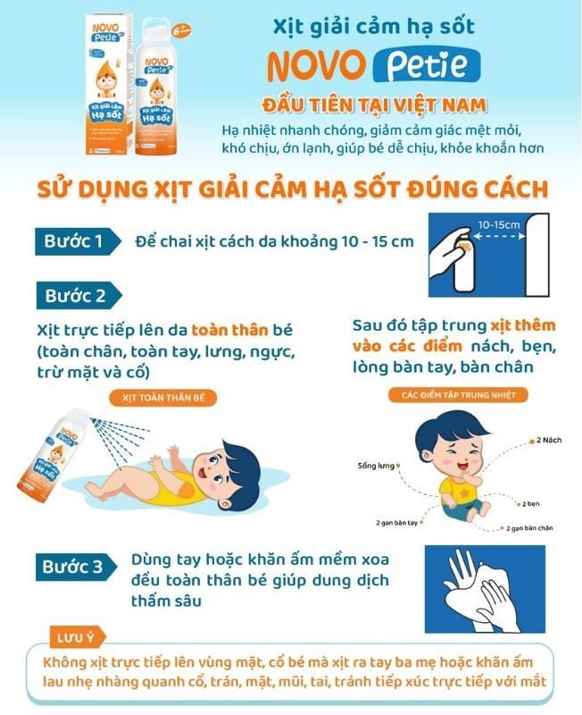 Xịt giải cảm hạ sốt Novopetie - Hỗ trợ hạ sốt, giảm khó chịu do cảm cúm cho trẻ từ 6 tháng tuổi