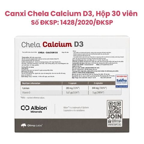 Canxi Chela Calcium D3 (canxi bisglycinate) - Bổ sung Canxi Hữu Cơ Cho Bà Bầu Và Sau Sinh, người lớn, hộp 30 Viên