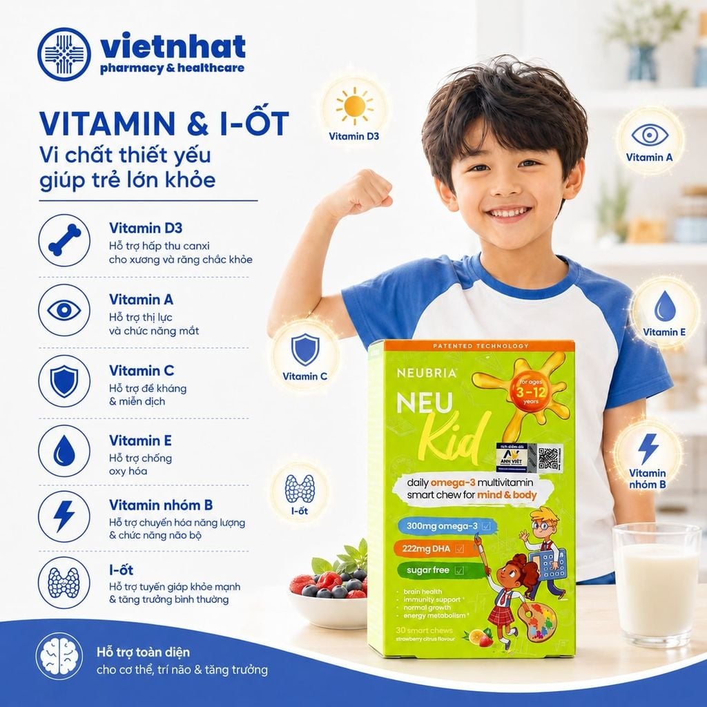 Viên Nhai Vitamin Tổng Hợp Cho Bé Neubria Neu Kid Chính Hãng, Hộp 30 Viên