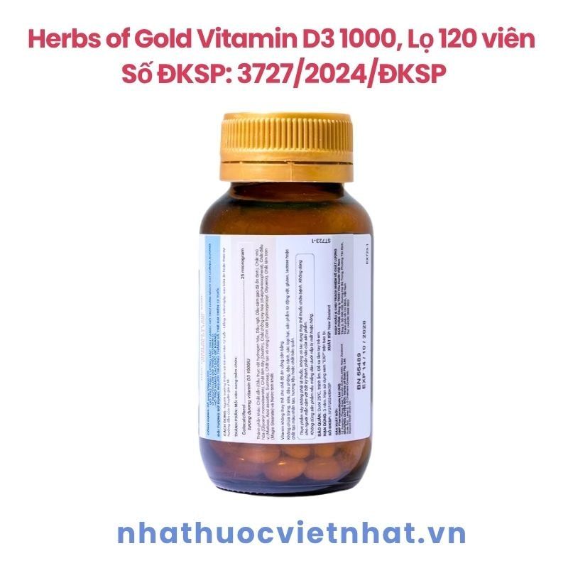 Herbs of Gold Vitamin D3 1000 IU - Bổ sung Vitamin D3 giúp xương chắc khoẻ