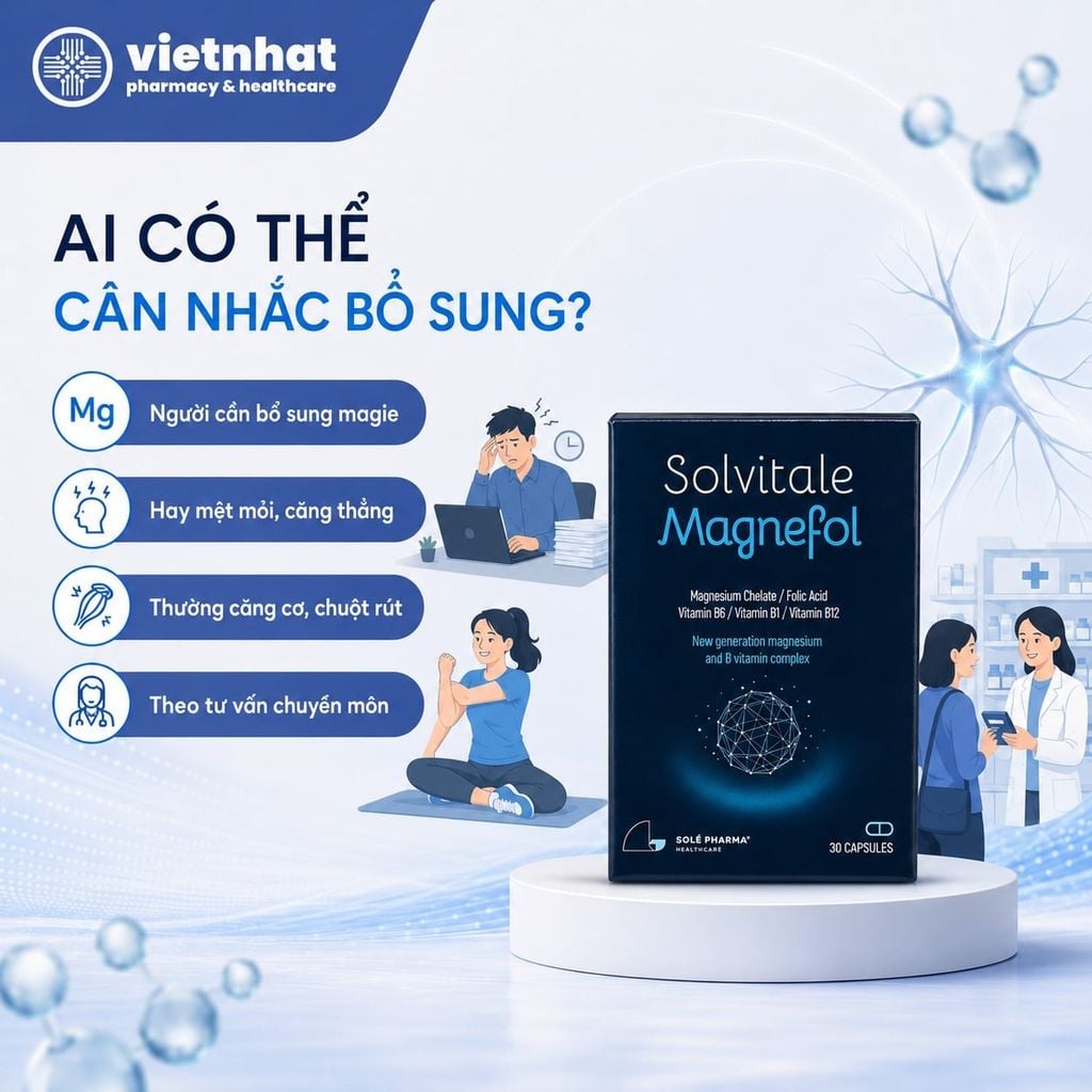 Solvitale Magnefol (Magie Xanh) - Hỗ Trợ Giảm Căng Thẳng, Cải Thiện Giấc Ngủ, Hộp 30 Viên