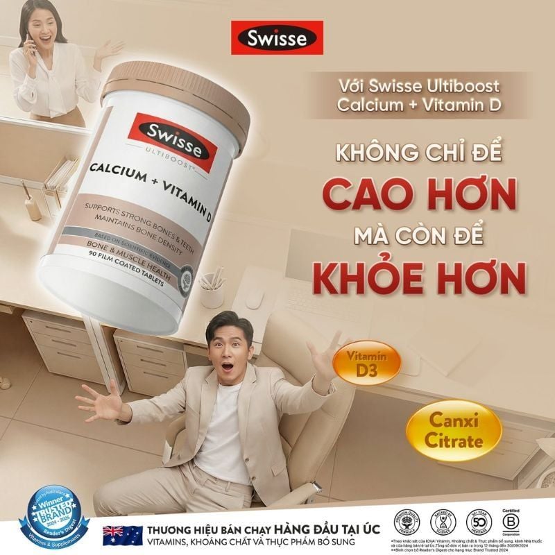 Calcium Citrate + Vitamin D3 Swisse - Bổ Sung Canxi Hữu Cơ Giúp Xương Chắc Khoẻ, Lọ 90 viên