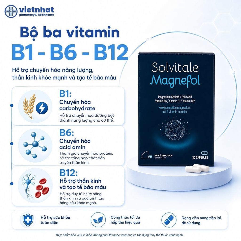 Solvitale Magnefol (Magie Xanh) - Hỗ Trợ Giảm Căng Thẳng, Cải Thiện Giấc Ngủ, Hộp 30 Viên