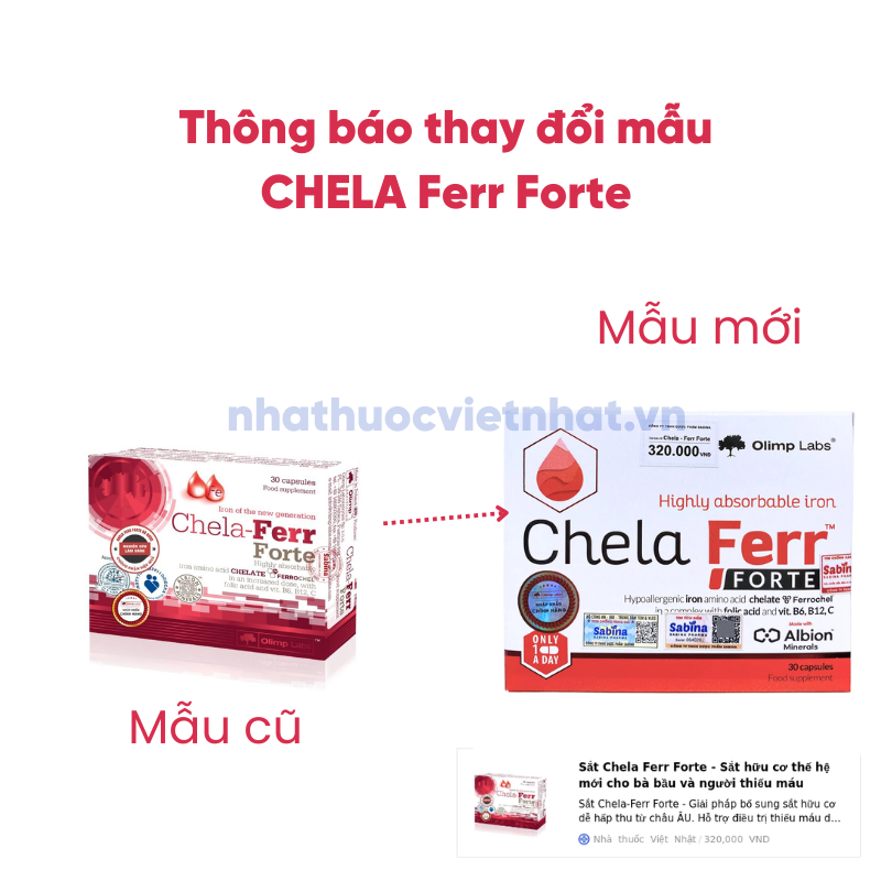 Sắt Chela Ferr Forte - Sắt hữu cơ thế hệ mới cho bà bầu và người thiếu máu, mẫu mới, hộp 30 viên