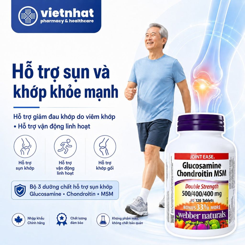 Webber Naturals Glucosamine Sulfate Chondroitin MSM (Glucosamine Webber) Nhập Khẩu Chính Hãng, Lọ 120 viên