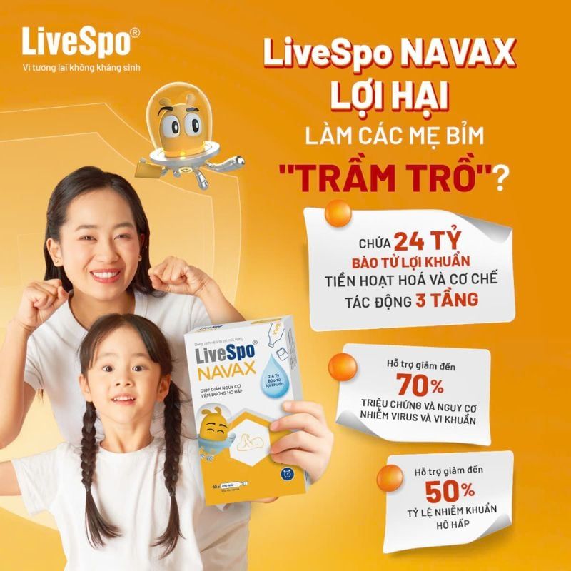 Livespo Navax Kids - Dung dịch vệ sinh tai mũi họng với bào tử lợi khuẩn cho trẻ sơ sinh và trẻ nhỏ