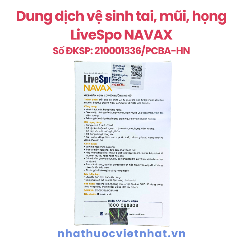 Livespo Navax Kids - Dung dịch vệ sinh tai mũi họng với bào tử lợi khuẩn cho trẻ sơ sinh và trẻ nhỏ