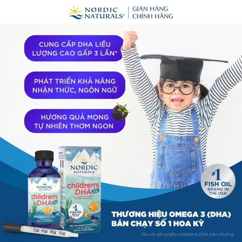 DHA Nordic Xtra - Hỗ Trợ Phát Triển Não Bộ Cho Trẻ 1 - 6 Tuổi, Chai 60ml