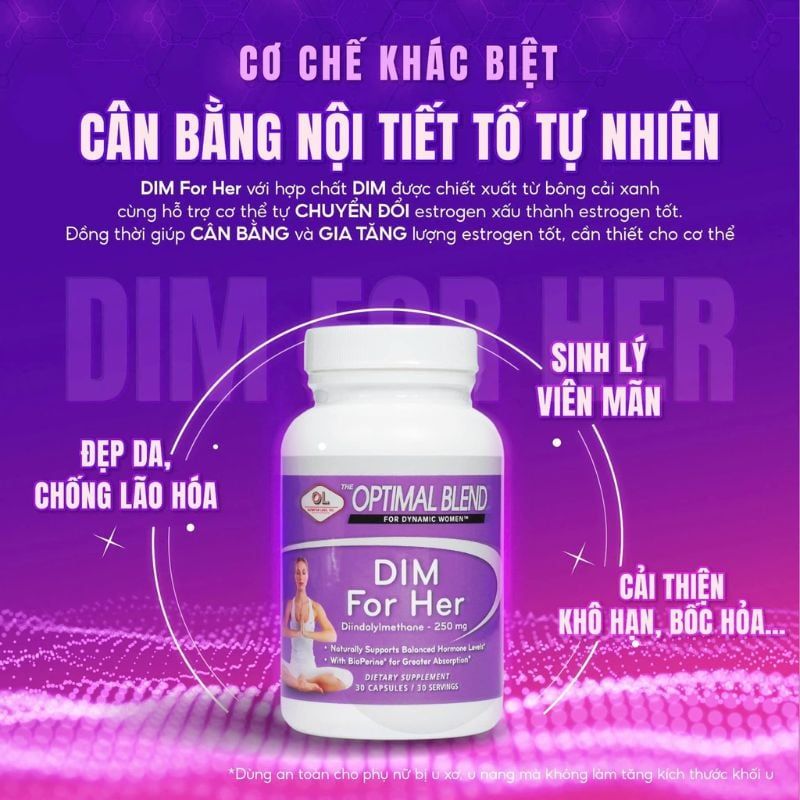 Dim For Her - Hỗ trợ cải thiện nội tiết tố cho nữ, nhập khẩu chính hãng từ Mỹ, hộp 30 viên