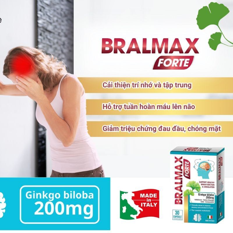 Bralmax Forte - Viên Uống Bổ Não Gingko Biloba, Hỗ Trợ Cải Thiện Tuần Hoàn Máu Não