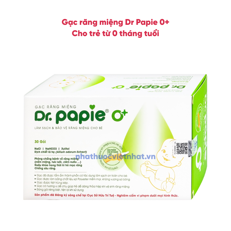 Gạc rơ lưỡi Dr. Papie giúp sạch lưỡi, nướu, răng hộp 30 gói