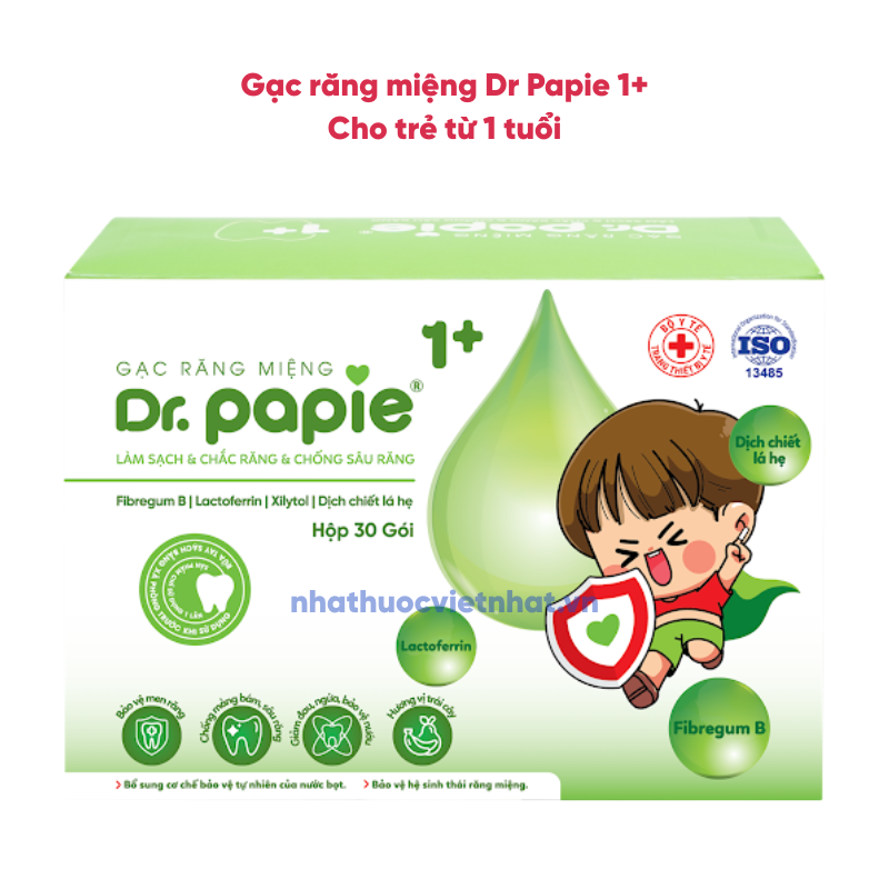 Gạc rơ lưỡi Dr. Papie giúp sạch lưỡi, nướu, răng hộp 30 gói