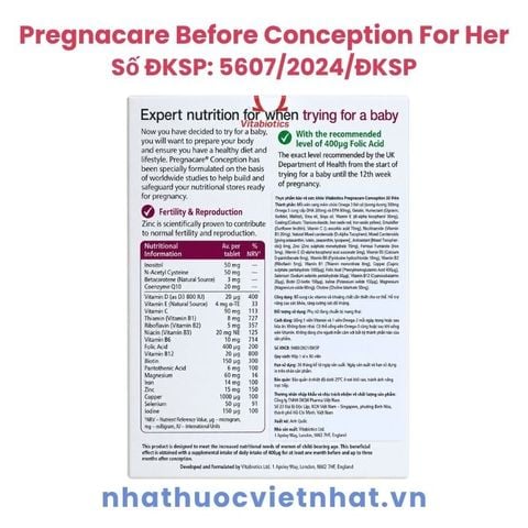 Viên uống tăng khả năng thụ thai Pregnacare cho nữ (bổ trứng)/ cho cả nam và nữ - Nhập khẩu chính hãng