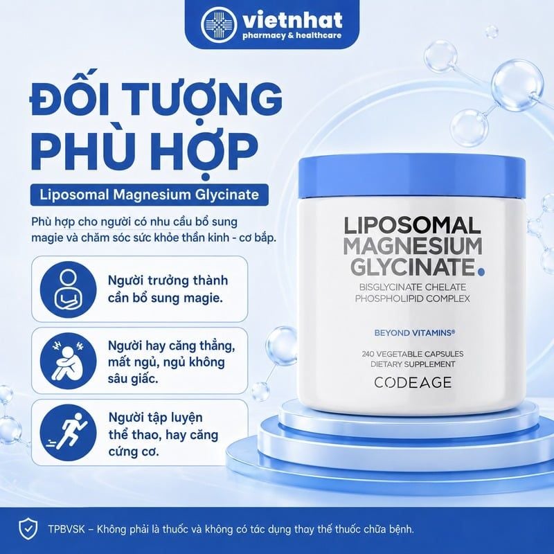 Liposomal Magnesium Glycinate Codeage - Viên Uống Bổ Sung Magie, Hỗ Trợ Cải Thiện Giấc Ngủ