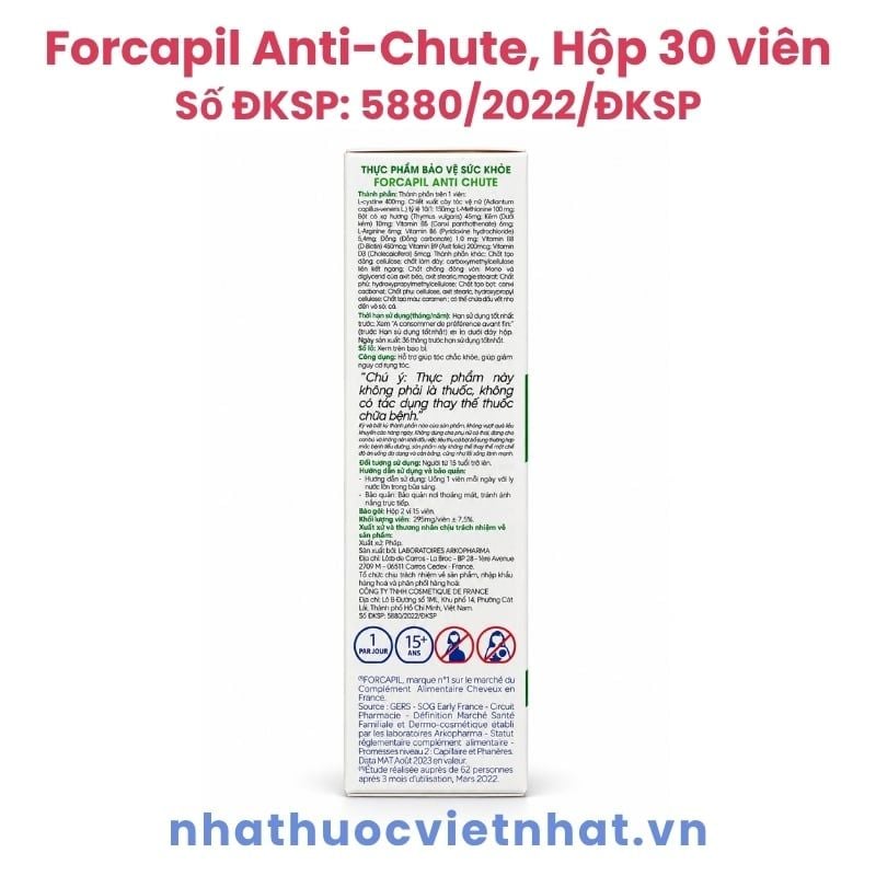 Forcapil Anti-Chute - Viên uống hỗ trợ tóc chắc khỏe, giúp giảm nguy cơ rụng tóc