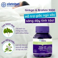 Viên uống bổ não Ginkgo and Brahmi 3000 Henry Blooms, hoạt huyết, cải thiện tuần hoàn não, hộp 30 viên