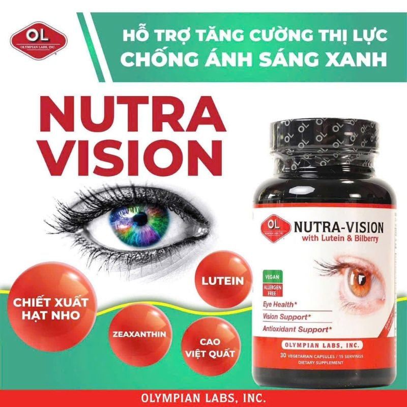 Nutra vision - Tăng cường sức khỏe mắt, nhập khẩu chính hãng từ Mỹ, hộp 30 viên