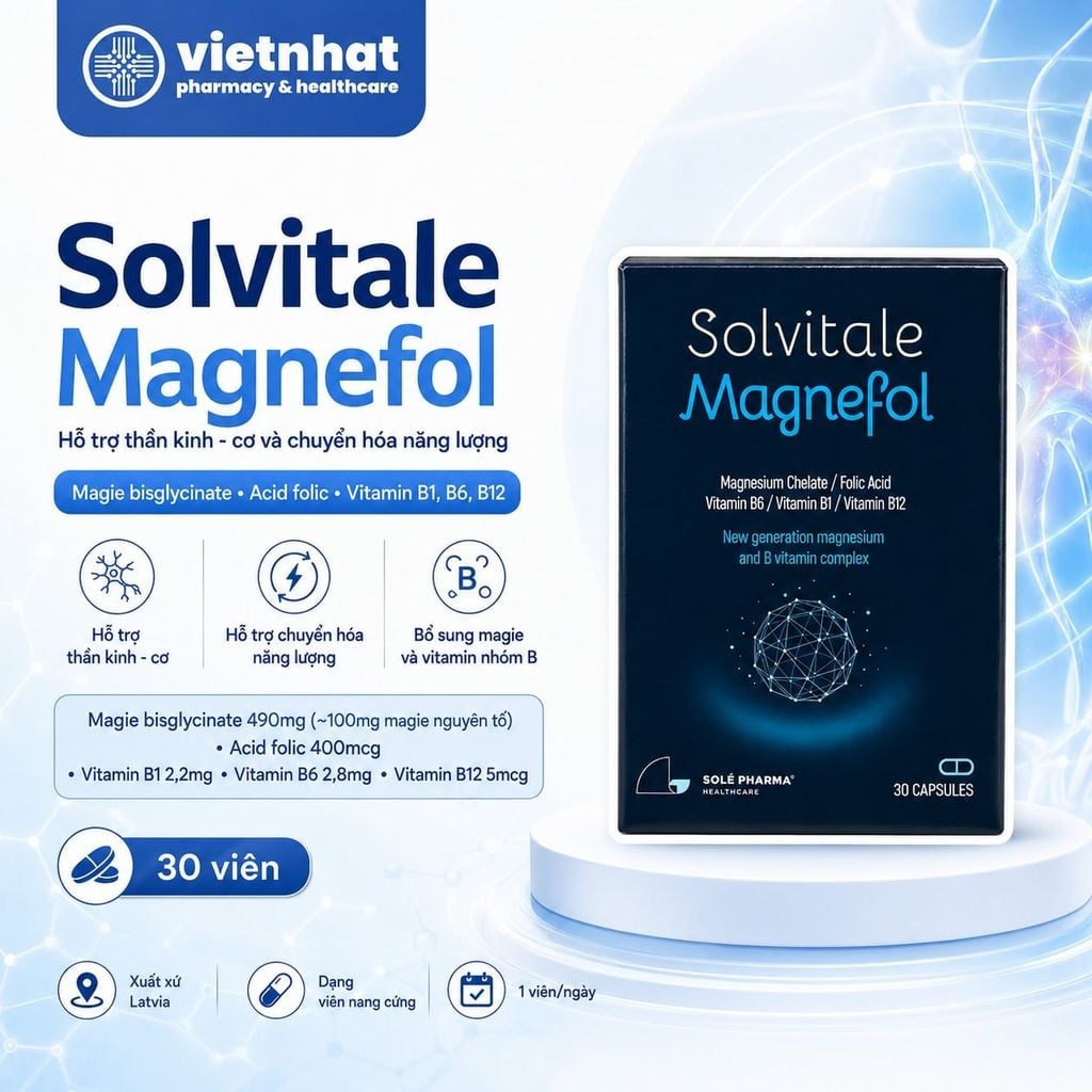 Solvitale Magnefol (Magie Xanh) - Hỗ Trợ Giảm Căng Thẳng, Cải Thiện Giấc Ngủ, Hộp 30 Viên